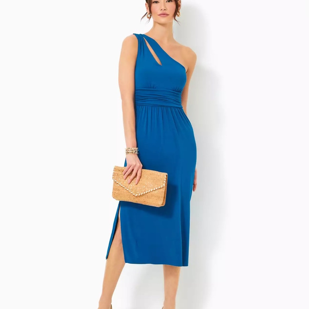 NWT Lilly Pulitzer Helina One-Shoulder Midi Dress Women’s XL Barton Blue